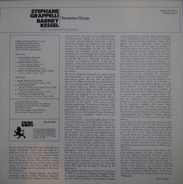 Stéphane Grappelli, Barney Kessel With  The New Hot Club Quintet : I Remember Django (LP)