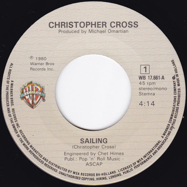 Christopher Cross : Sailing (7", Single)
