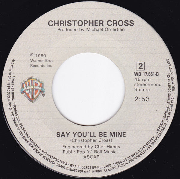 Christopher Cross : Sailing (7", Single)
