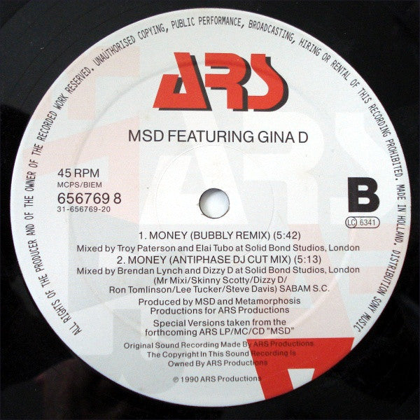MSD (3) Featuring Gina D : Money (12")