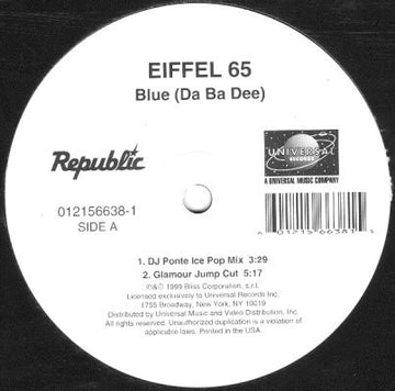 Eiffel 65 : Blue (Da Ba Dee) (12")