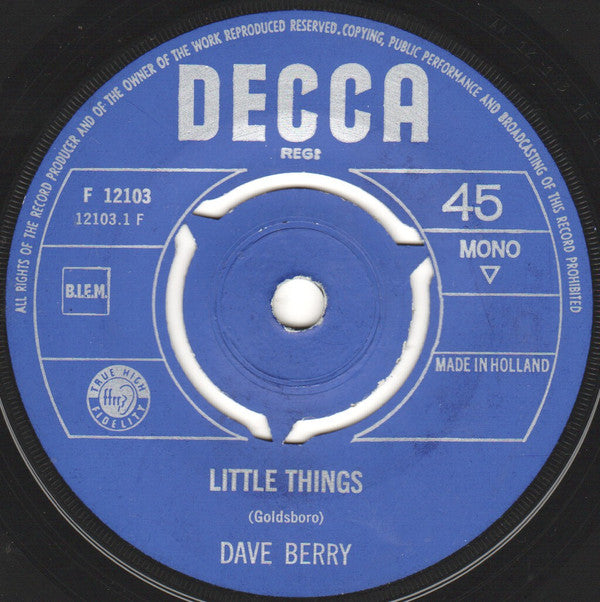 Dave Berry : Little Things / I've Got A Tiger By The Tail (7", Single, Mono)