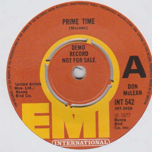 Don McLean : Prime Time (7", Single, Promo)