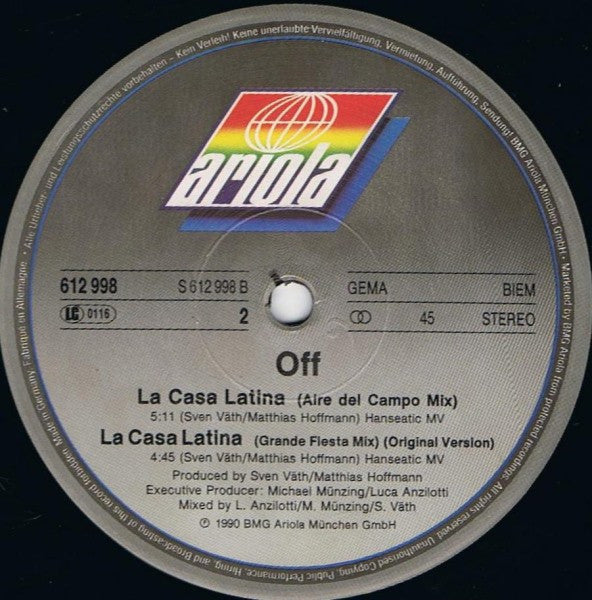 Off : La Casa Latina ('90 Remix) (12", Maxi)