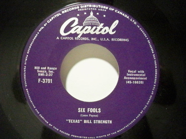 Bill Strength : Six Fools / I Wanna Ride, Ride, Ride On You Merry-Go-Round (7", Single)