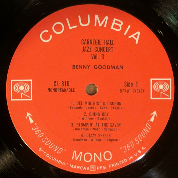 Benny Goodman : The Famous 1938 Carnegie Hall Jazz Concert Vol.3 (LP, Mono)