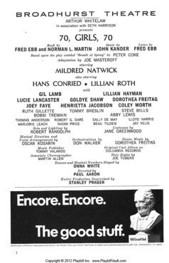 John Kander, Fred Ebb starring Mildred Natwick, Hans Conried, Lillian Roth : 70, Girls, 70  (Original Broadway Cast) (CD, Album, RE)