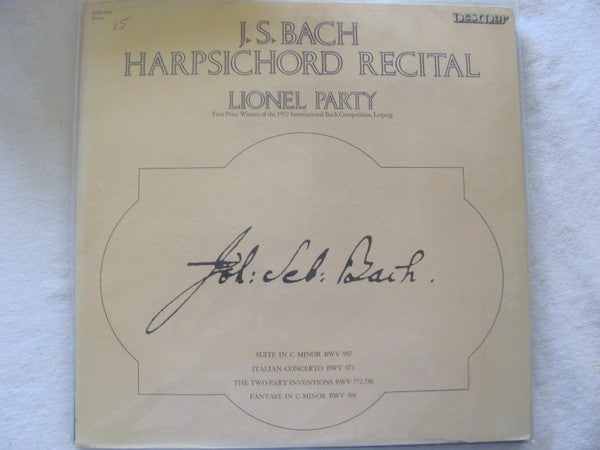 Johann Sebastian Bach, Lionel Party : Harpsichord Recital: Suite In C Minor BWV 997, Italian Concerto BWV 971, Two-Part Inventions BWV 772-786, Fantasy In C Minor  (LP, Album)