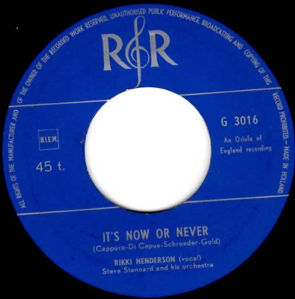 Rikki Henderson : It's Now Or Never / Save The Last Dance For Me (7", Single)