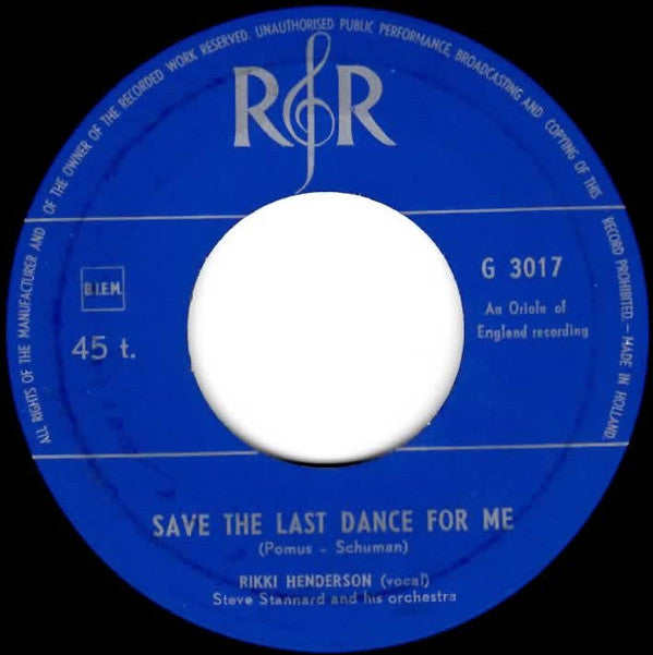 Rikki Henderson : It's Now Or Never / Save The Last Dance For Me (7", Single)