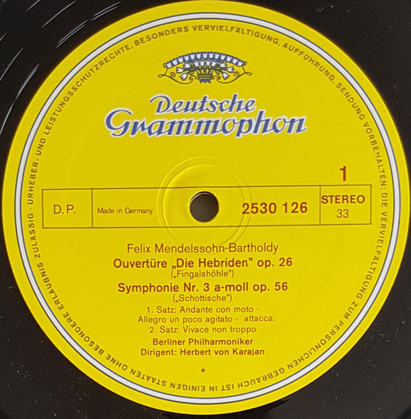 Felix Mendelssohn-Bartholdy - Berliner Philharmoniker • Herbert von Karajan : Symphonie Nr. 3 »Schottische« • Hebriden-Ouvertüre (LP)