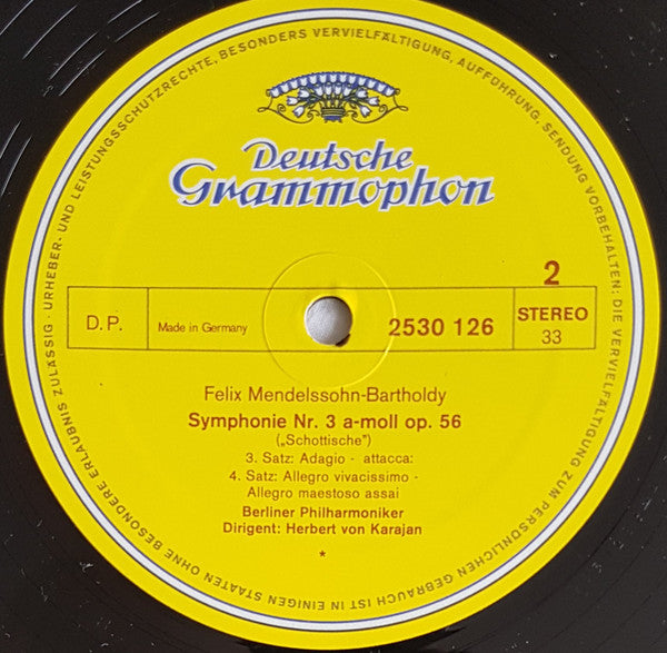 Felix Mendelssohn-Bartholdy - Berliner Philharmoniker • Herbert von Karajan : Symphonie Nr. 3 »Schottische« • Hebriden-Ouvertüre (LP)