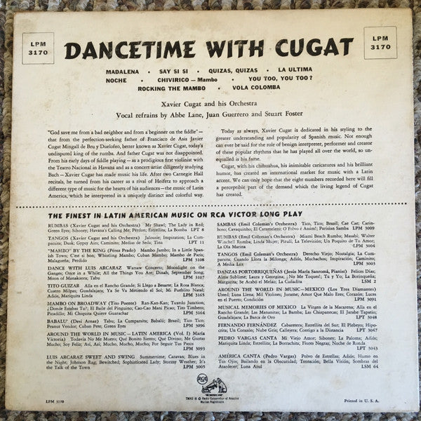 Xavier Cugat And His Orchestra : Dancetime With Cugat (10")