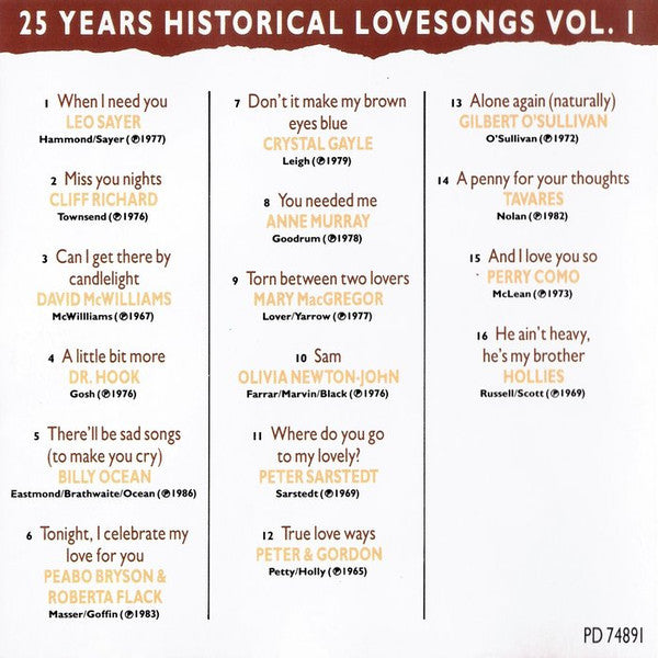 Various : 25 Years Historical Lovesongs Vol. 1 (CD, Comp)