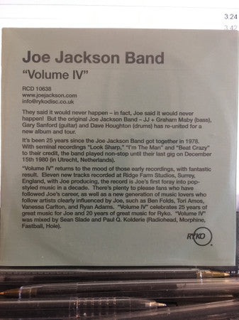 Joe Jackson Band : Volume IV (CD, Album, Promo, Car)