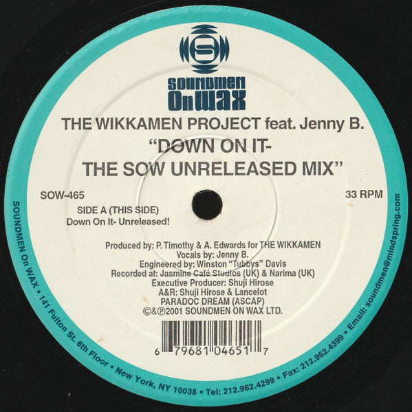 The Wikkamen Project Feat. Jenny B. : Down On It (The SOW Unreleased Mix) (12", S/Sided)