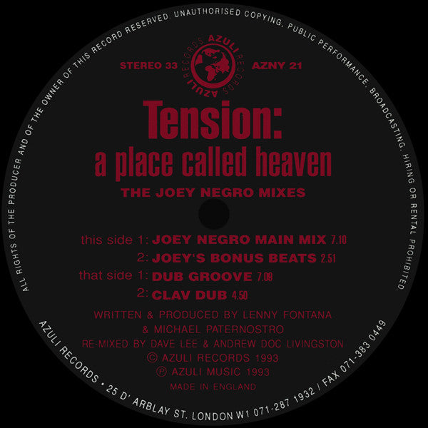 Tension : A Place Called Heaven (Joey Negro Re-Mixes • Farley/Heller Mixes) (2x12", Single)