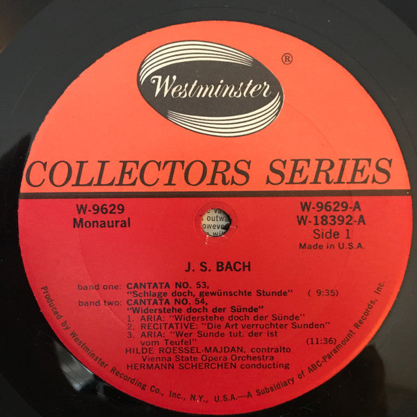 Johann Sebastian Bach, Hilde Roessel-Majdan*, Vienna State Opera Orch.*, Hermann Scherchen : Three Cantatas For Contralto (LP, Mono)