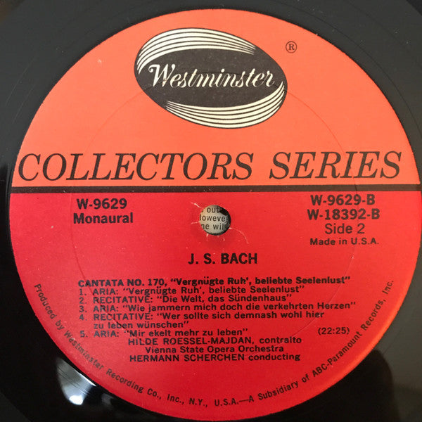 Johann Sebastian Bach, Hilde Roessel-Majdan*, Vienna State Opera Orch.*, Hermann Scherchen : Three Cantatas For Contralto (LP, Mono)