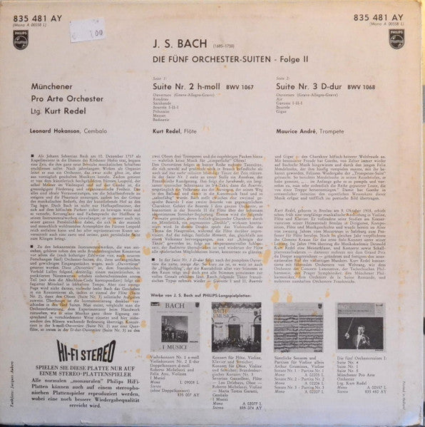 Johann Sebastian Bach, Orchestre Pro Arte De Munich, Kurt Redel : The 5 Suites For Orchestra - 2 (LP)