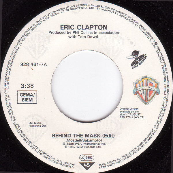 Eric Clapton : Behind The Mask (7", Single)