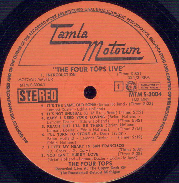 Four Tops : The Four Tops Live! (LP, Album)