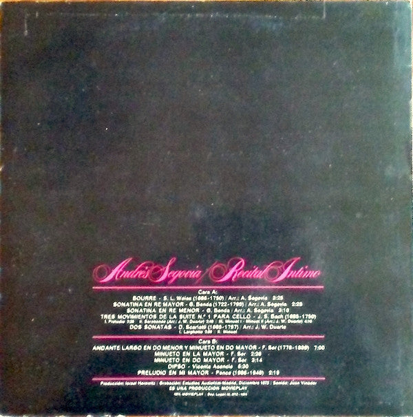 Andrés Segovia : Recital Intimo (LP, Album, Gat)