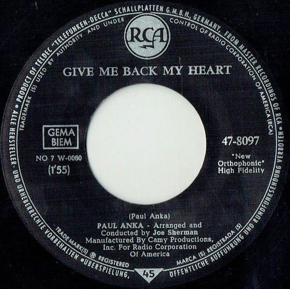 Paul Anka : Eso Beso (That Kiss!) / Give Me Back My Heart (7")