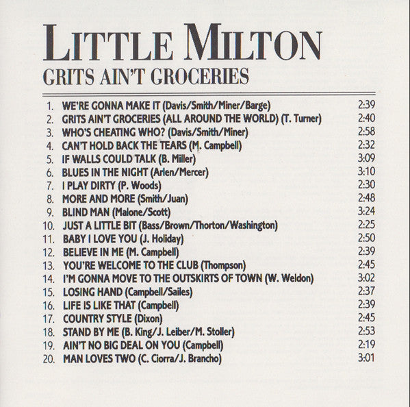 Little Milton : Grits Ain't Groceries - 20 Greatest Hits (CD, Album, Comp)