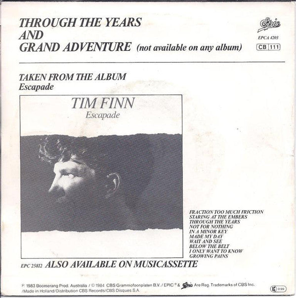 Tim Finn : Through The Years (7", Single)