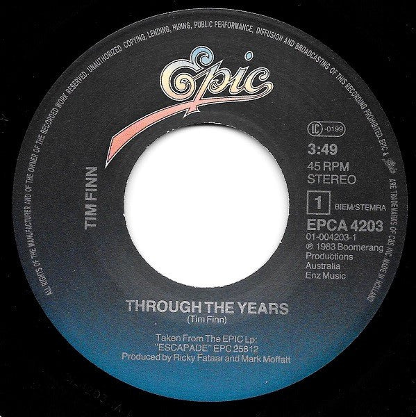 Tim Finn : Through The Years (7", Single)
