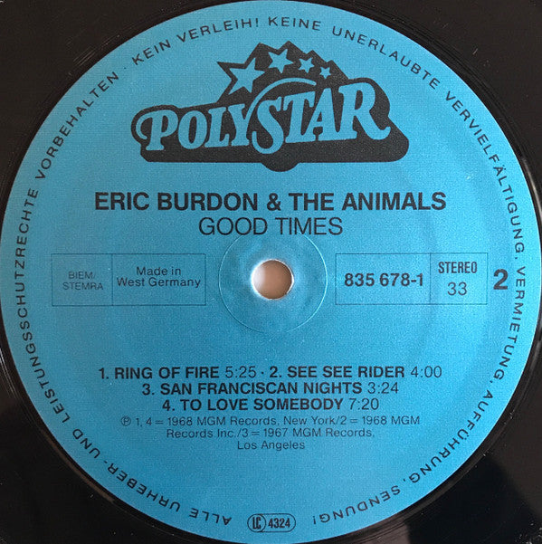 Eric Burdon & The Animals : Good Times (The Best Of Eric Burdon & The Animals) (2xLP, Comp)