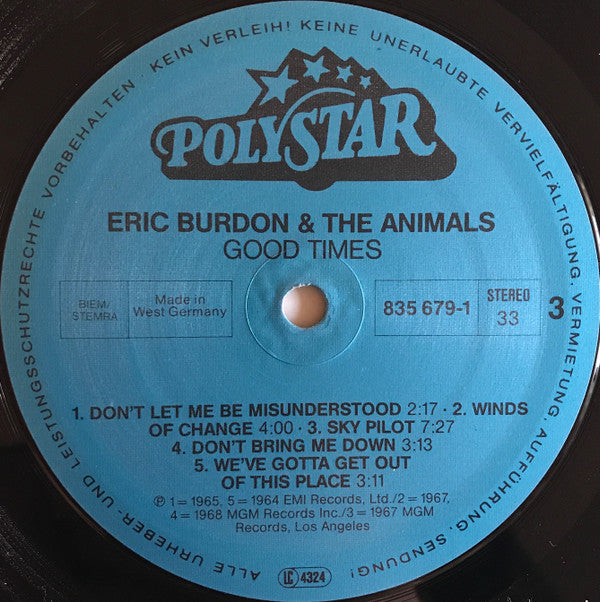 Eric Burdon & The Animals : Good Times (The Best Of Eric Burdon & The Animals) (2xLP, Comp)