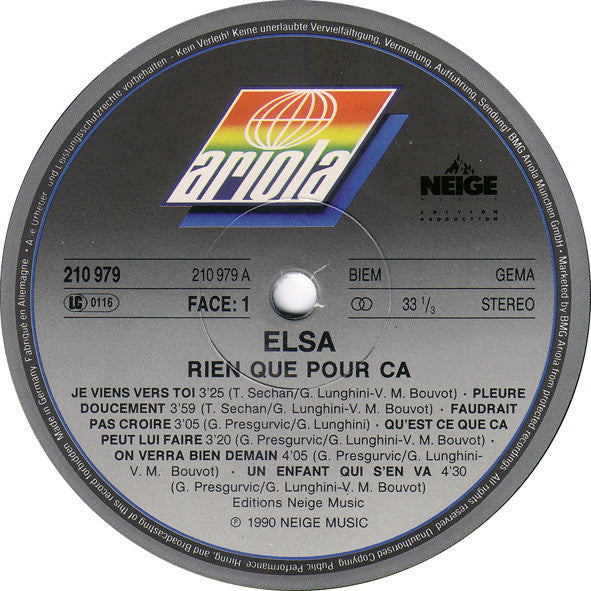 Elsa (2) : Rien Que Pour Ça ... (LP, Album)