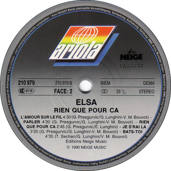 Elsa (2) : Rien Que Pour Ça ... (LP, Album)