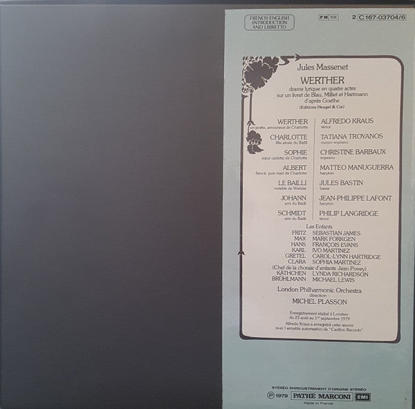 Jules Massenet / Alfredo Kraus ‧ Tatiana Troyanos / Matteo Manuguerra ‧ Christine Barbaux ‧  Jules Bastin / Jean-Philippe Lafont ‧ Philip Langridge / London Philharmonic Orchestra ‧ Michel Plasson : Werther (Box + 3xLP, Album)