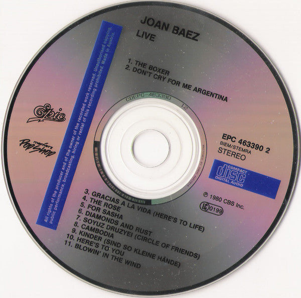 Joan Baez : Live (CD, Album)