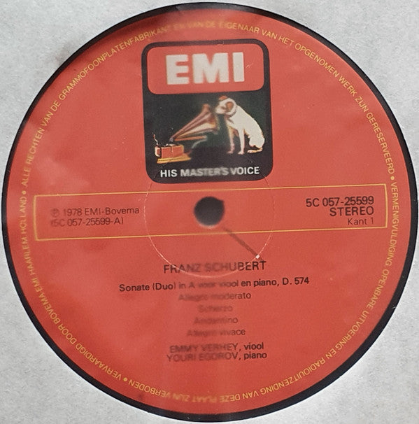 Emmy Verhey, Youri Egorov : Franz Schubert Sonate (Duo)in A,D.574 Johannes Brahms Sonate nr 3 in d, op.108 (LP)