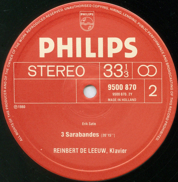 Erik Satie, Reinbert de Leeuw : Early Piano Works, Vol./Folge 2 (LP, Album, RE)