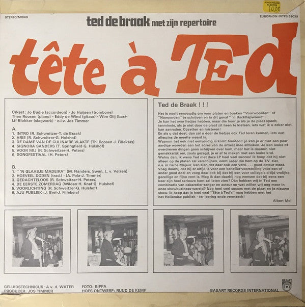 Ted de Braak : Tête À Ted (LP, Album, Mono)
