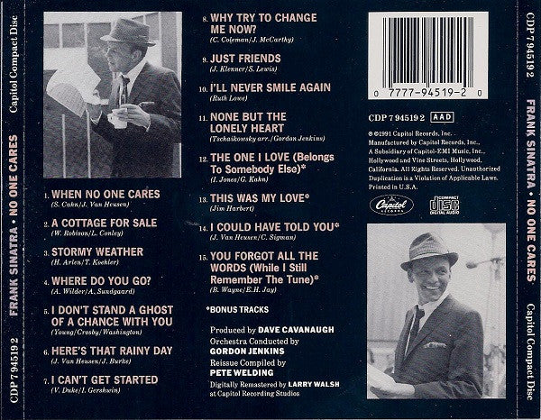 Frank Sinatra : No One Cares (CD, Album, RE, RM)