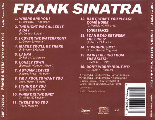 Frank Sinatra : Where Are You? (CD, Album, RM)