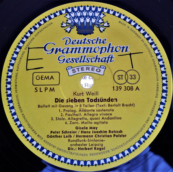 Bertolt Brecht - Kurt Weill, Gisela May : Die Sieben Todsünden = Les Sept Péchés Capitaux (LP)