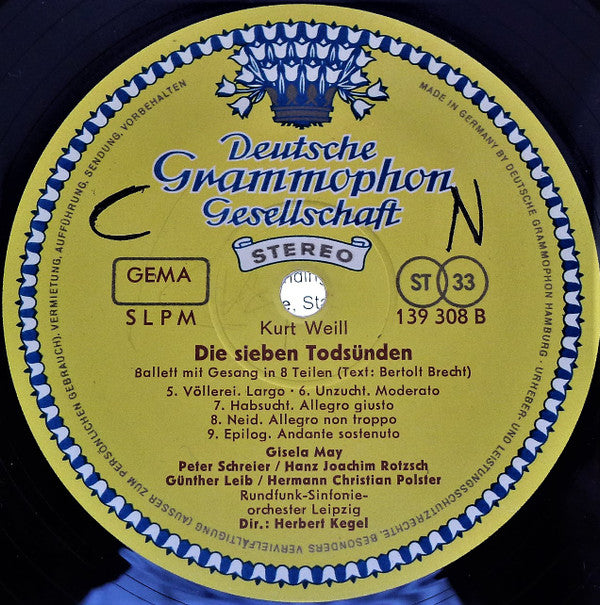 Bertolt Brecht - Kurt Weill, Gisela May : Die Sieben Todsünden = Les Sept Péchés Capitaux (LP)
