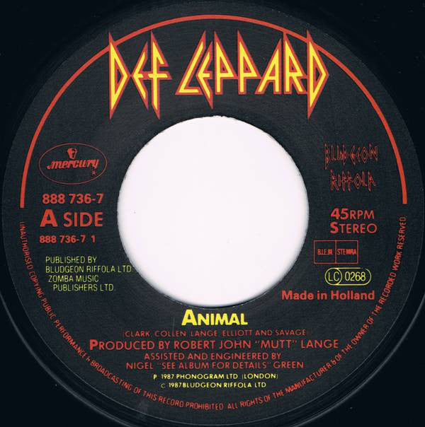 Def Leppard : Animal (7", Single)