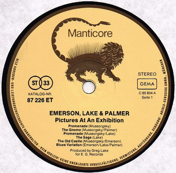 Emerson, Lake & Palmer : Pictures At An Exhibition (LP, Album, RP, Gat)