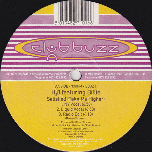H2O Featuring Billie : Satisfied (Take Me Higher) (12")