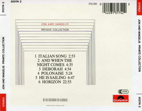 Jon & Vangelis : Private Collection (CD, Album, RE)