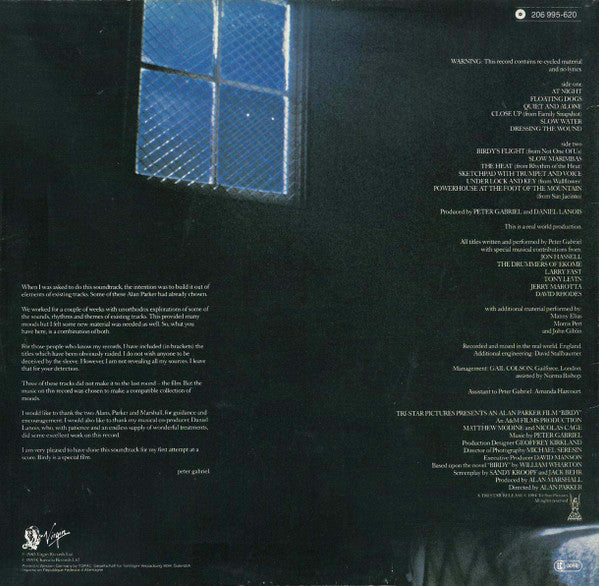 Peter Gabriel : Birdy (Music From The Film By Peter Gabriel) (LP, Album)