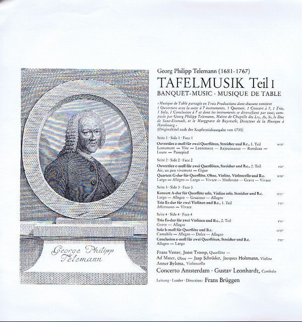 Georg Philipp Telemann - Frans Brüggen, Concerto Amsterdam, Gustav Leonhardt : Tafelmusik Teil I (Banquet-Music ∙ Musique De Table) (2xLP, RP + Box)